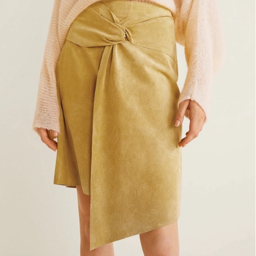 Mango Yellow Gold Real Genuine Leather Knot Skirt